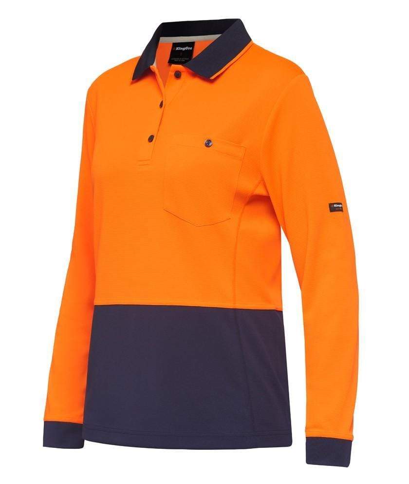 KingGee Workcool Hyperfreeze Spliced Womens Polo Shirt K44730 Work Wear KingGee Orange/ Navy XS 